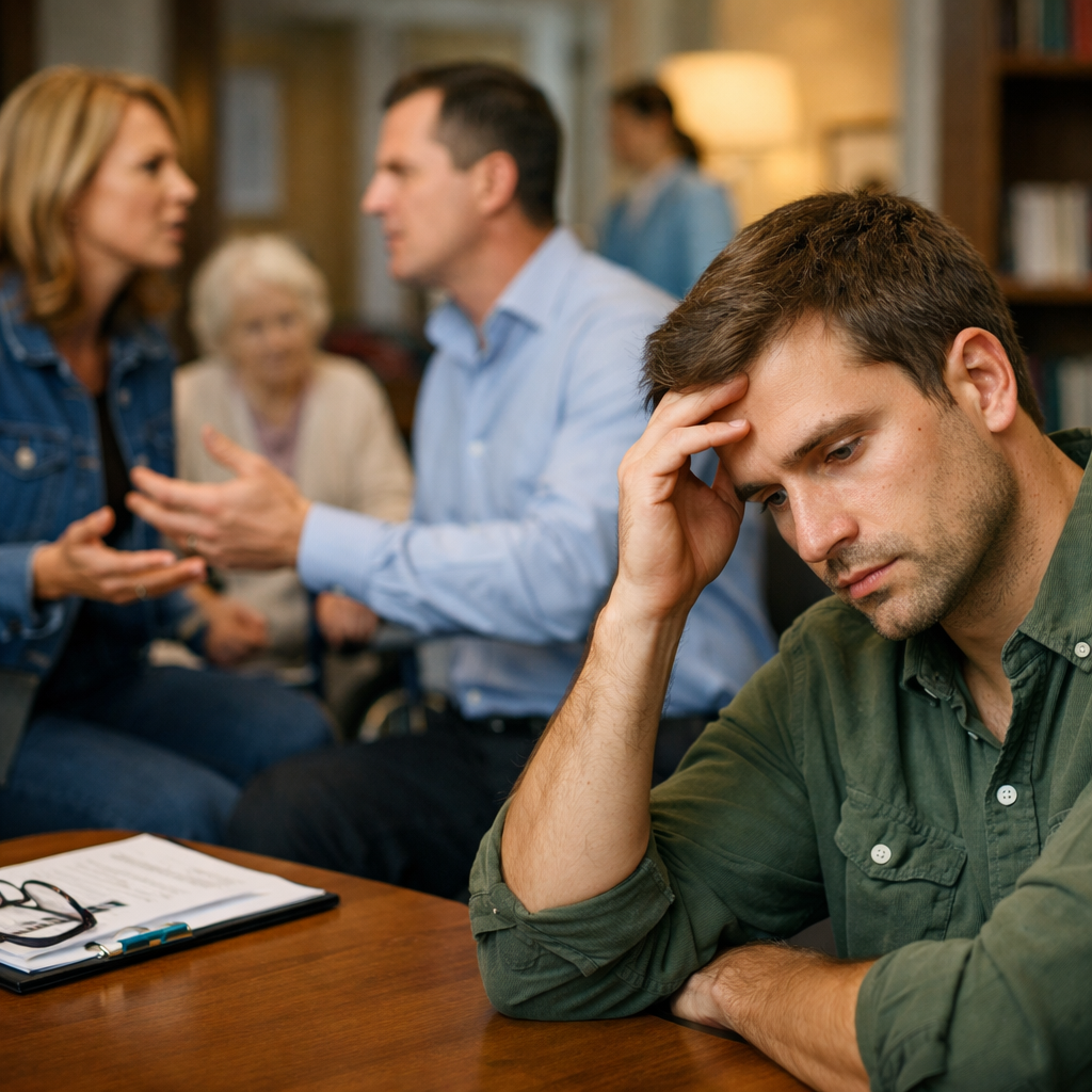 Quiet adult child overwhelmed by the chaos of making quick decisions