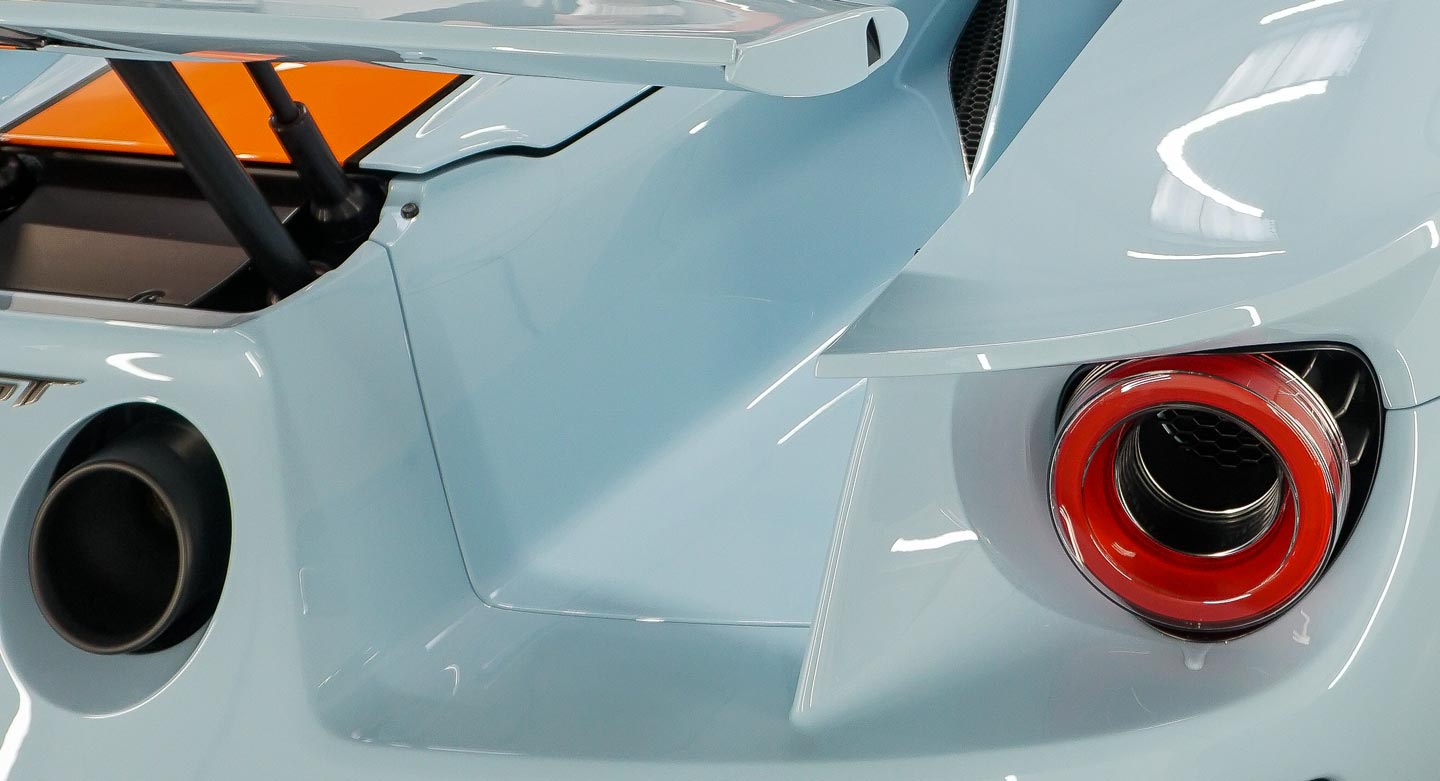 A view of a beautiful sports car from behind