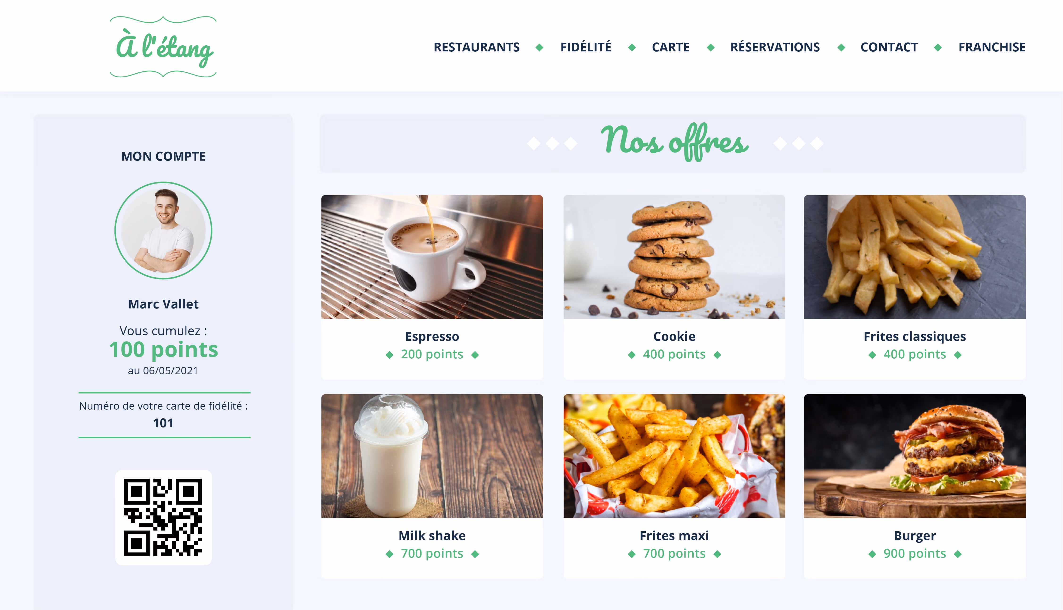 ecran et interface du programme de fidélité zelty