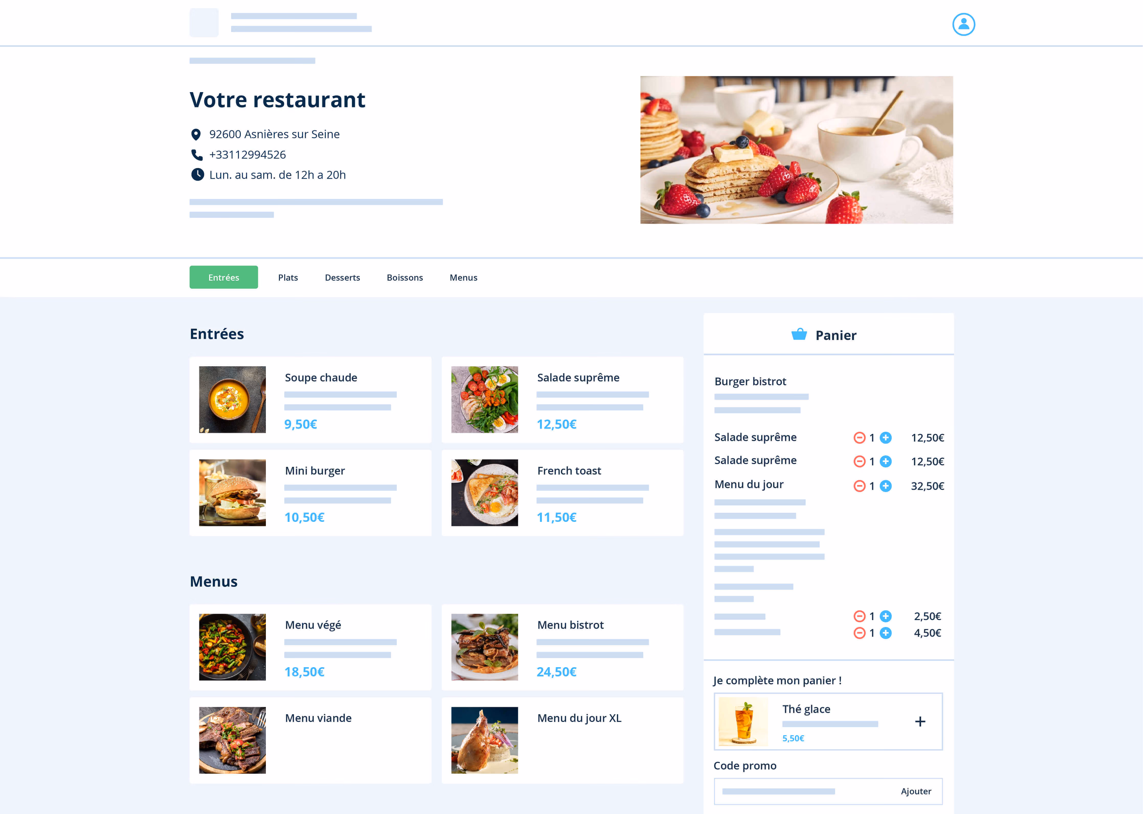 ecran et interface de la commande en ligne zelty