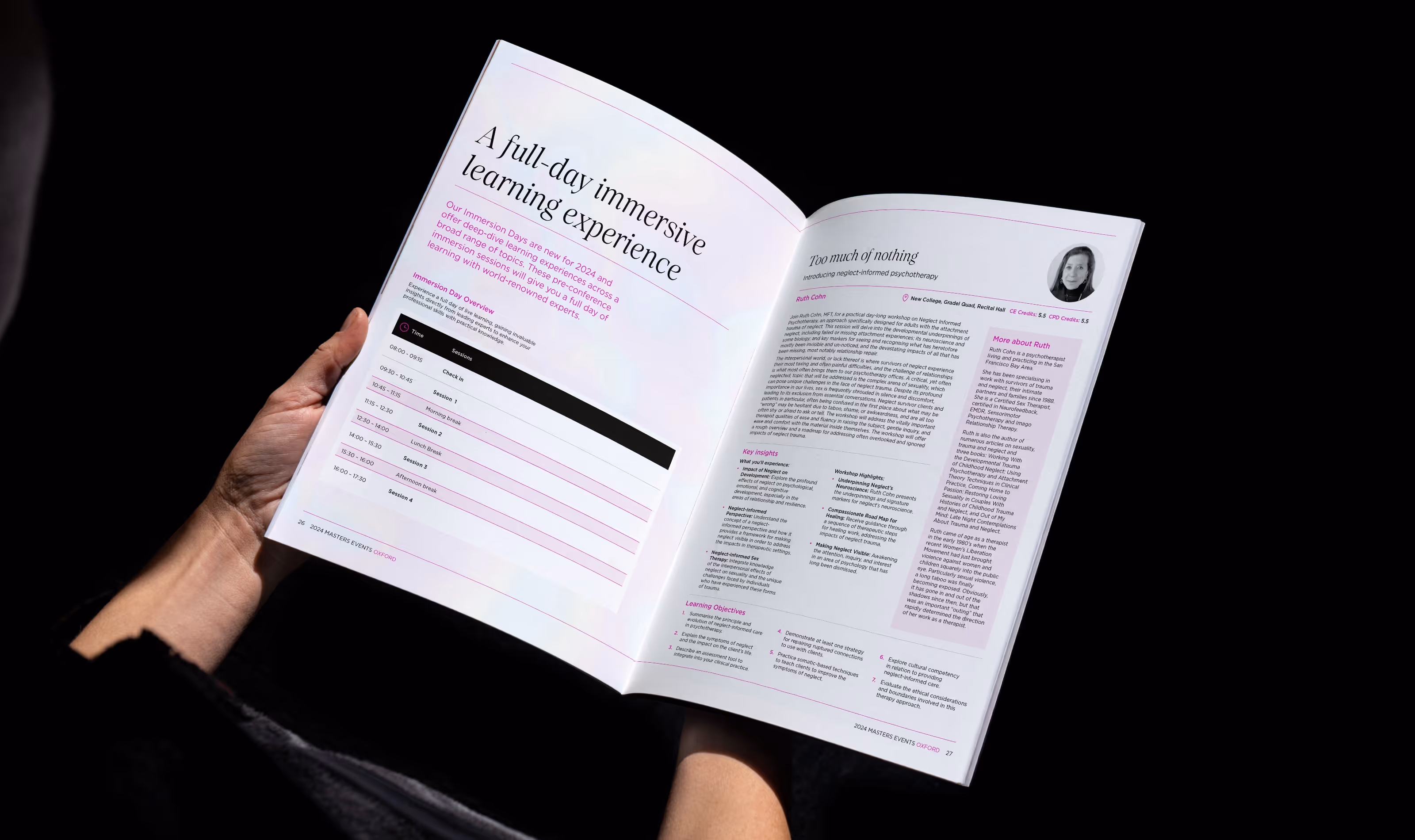 Full-day immersive learning experience pages from Oxford 2024 brochure.