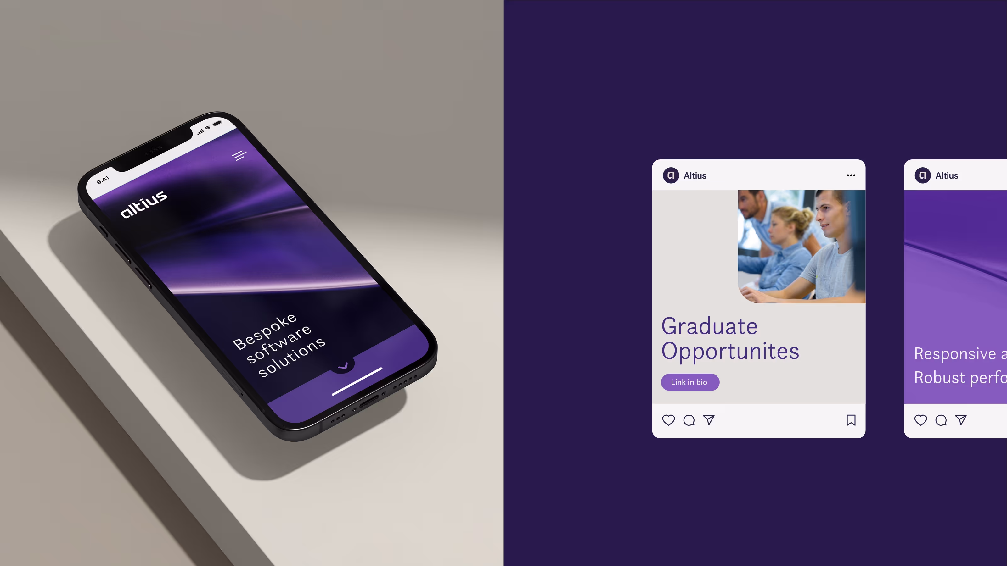 Mobile phone displaying altius software solutions and graduate opportunities.