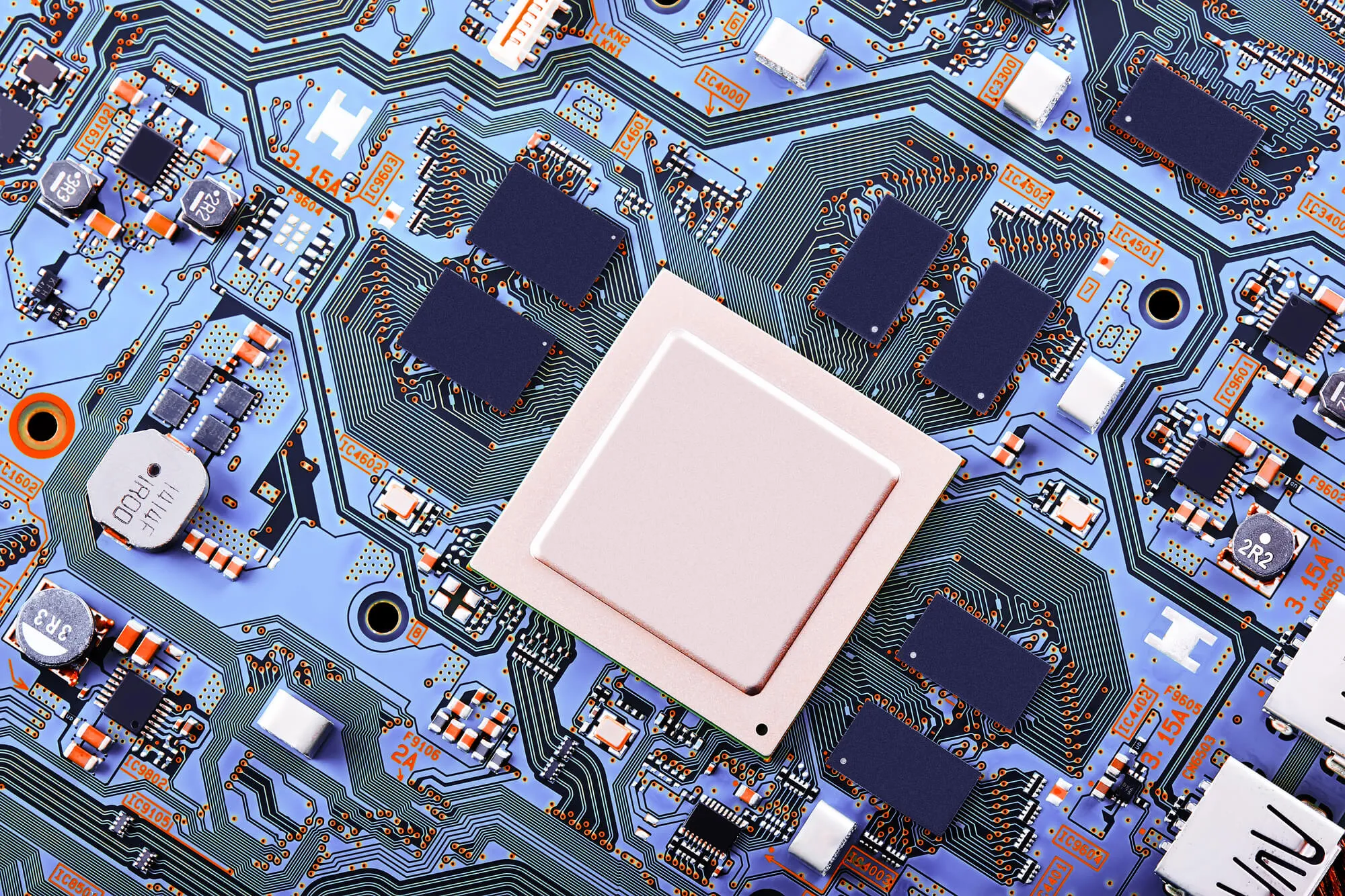 Close up of a microchip made with InP wafers