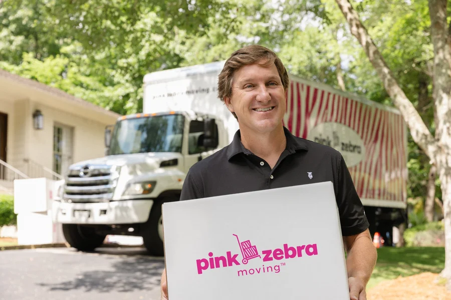 pink-zebra-moving-truck-and-customer-in-lawrenceburg-indiana