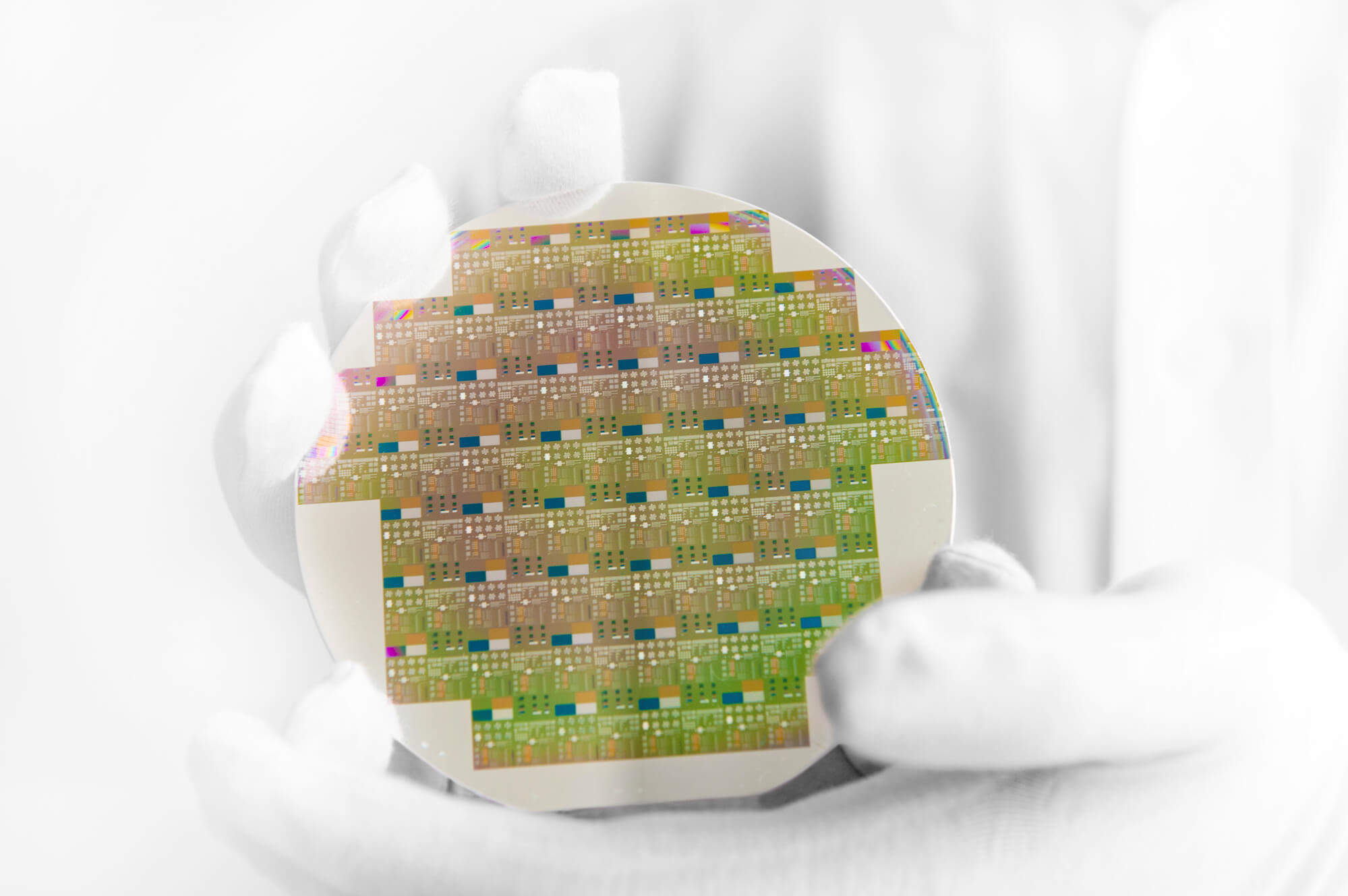 Engineer holding silicon wafer processing 