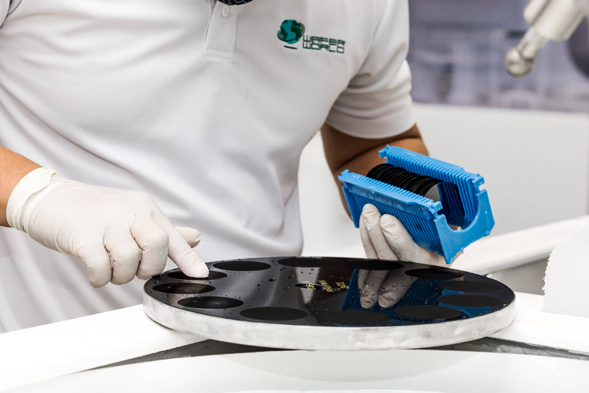man working on Si wafers
