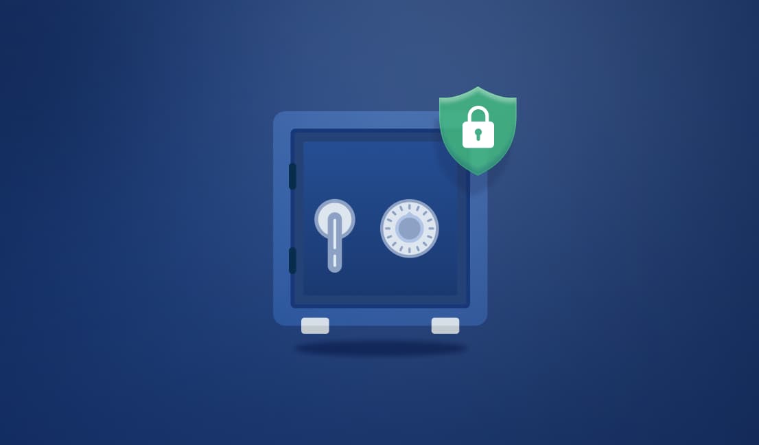 A secure vault with a green shield marked “CR” surrounded by stars, representing regulatory or certified protection of stored assets or information.