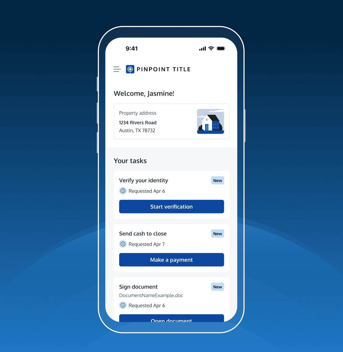A smartphone screen showing a secure payment interface for "Pinpoint" powered by CertifID. The screen includes a "Get Started" button and the message "Make your payment. Safely and securely."