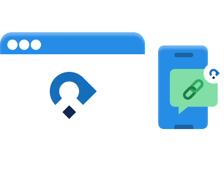 Browser window with the CertifID logo beside a smartphone displaying a message with a link icon.