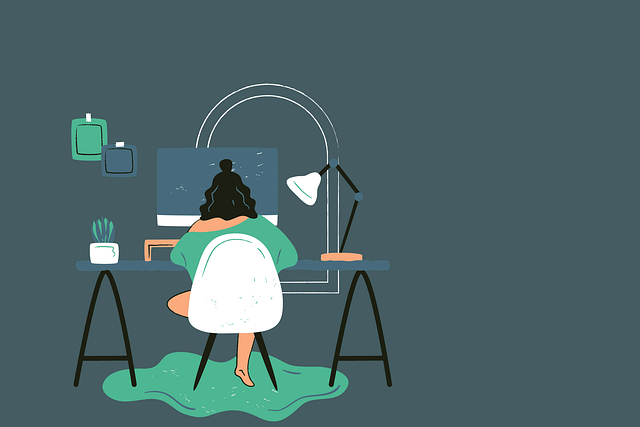 Graphic of a girl working from home.