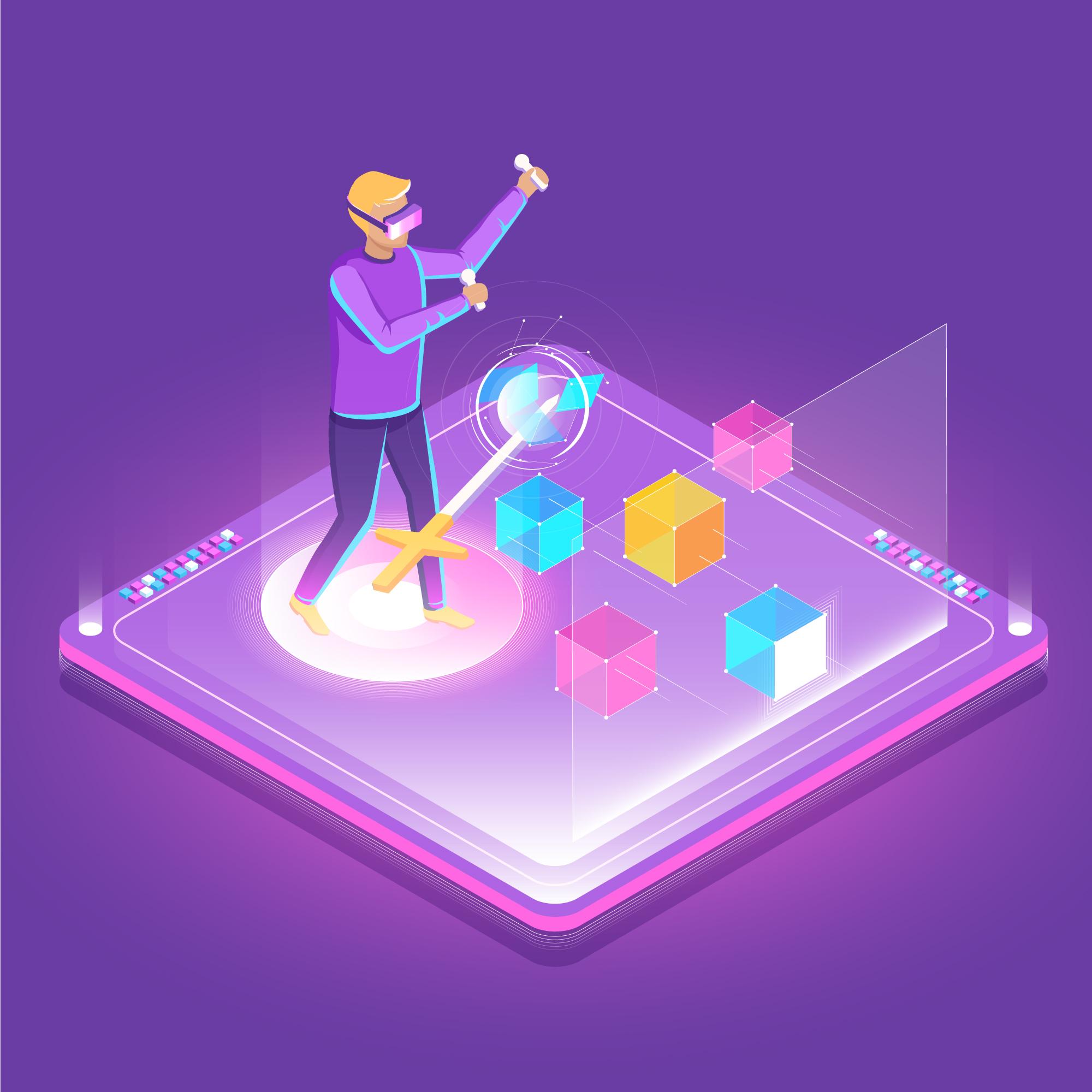 Graphic of a person with a VR headset.