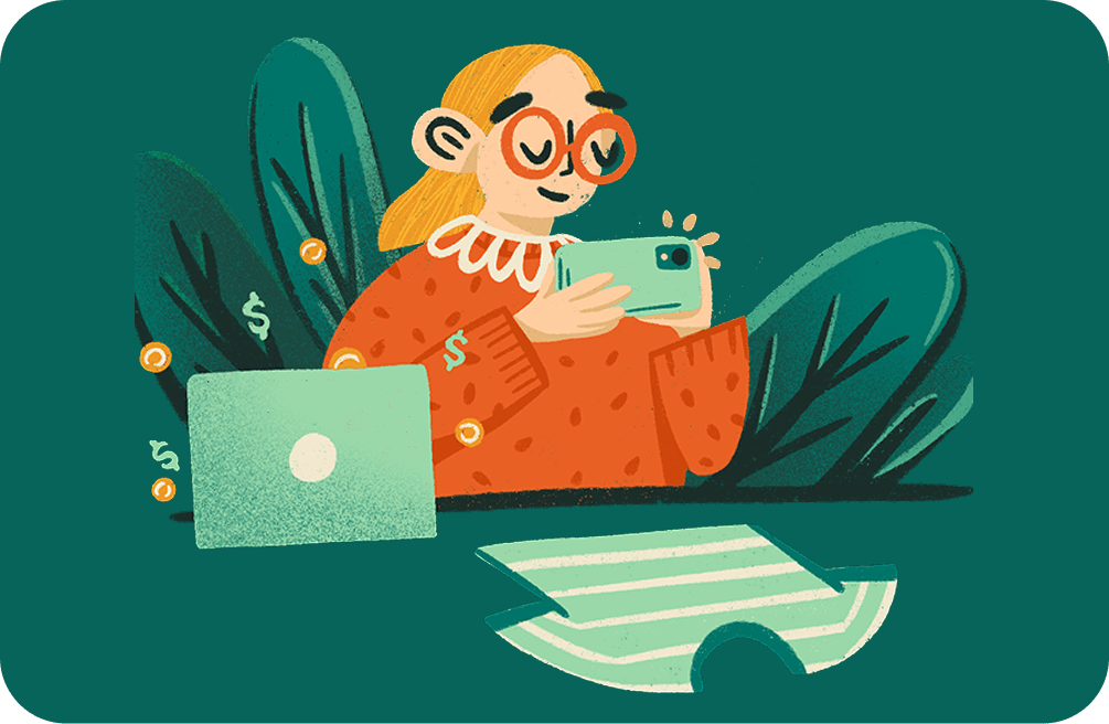 Illustration of a girl taking a photo ofa shirt