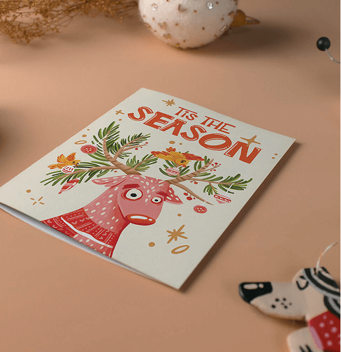 Tis the Season greeting card on an angle