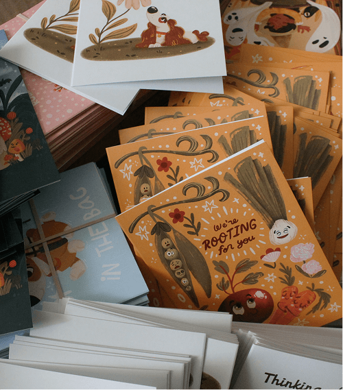 Stacks of greeting cards