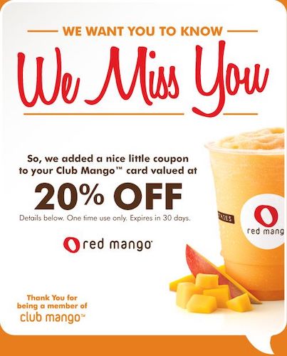Club Mango's re-engagement promotion = 20% off card value