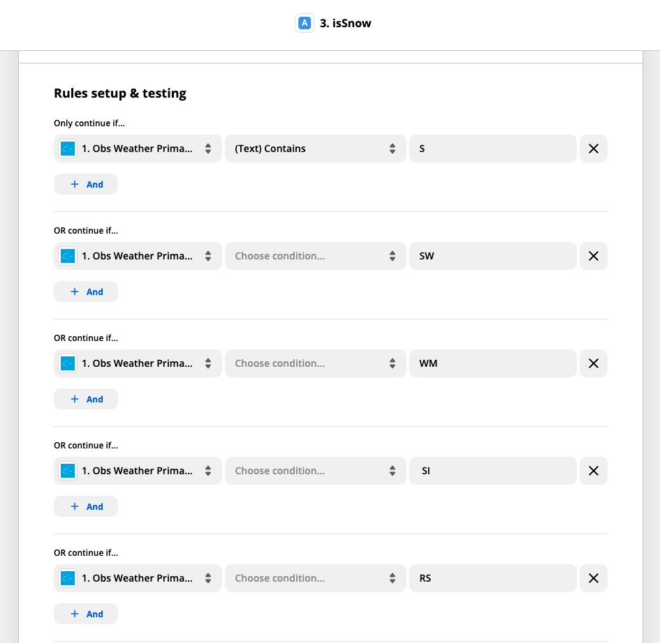 Setup Zap conditions