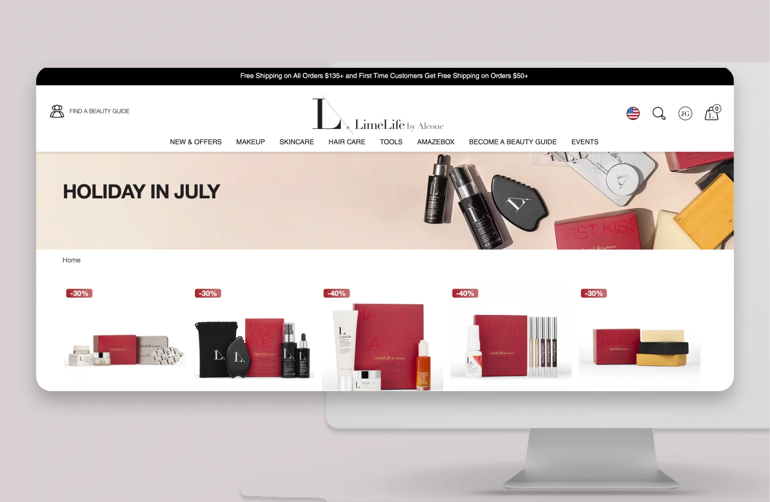 Example of site-wide promotions on LimeLife by Alcone powered by Voucherify