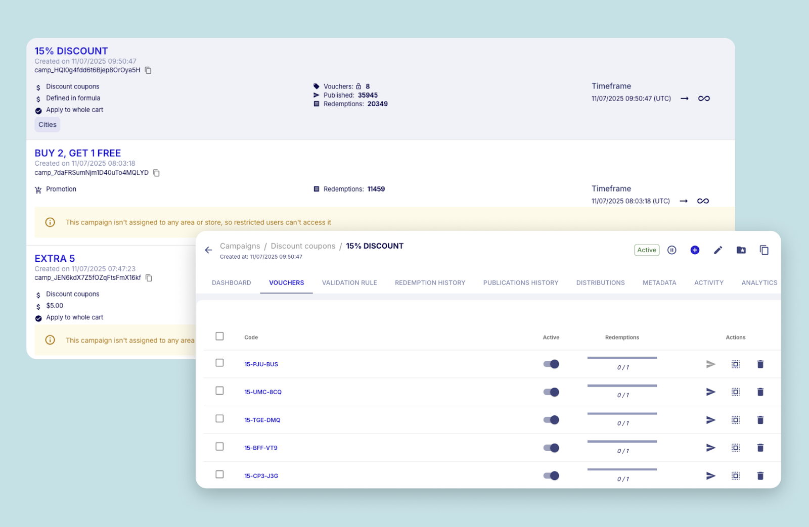Example of coupon management