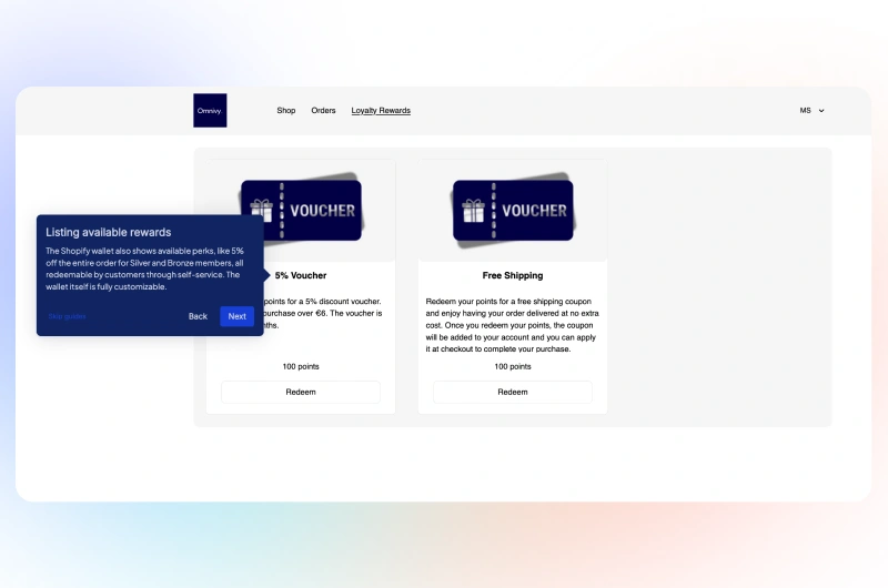 Shopify accelerator: wallet view