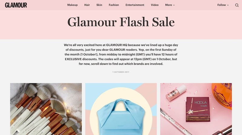 Flash sale from Glamour – landing page