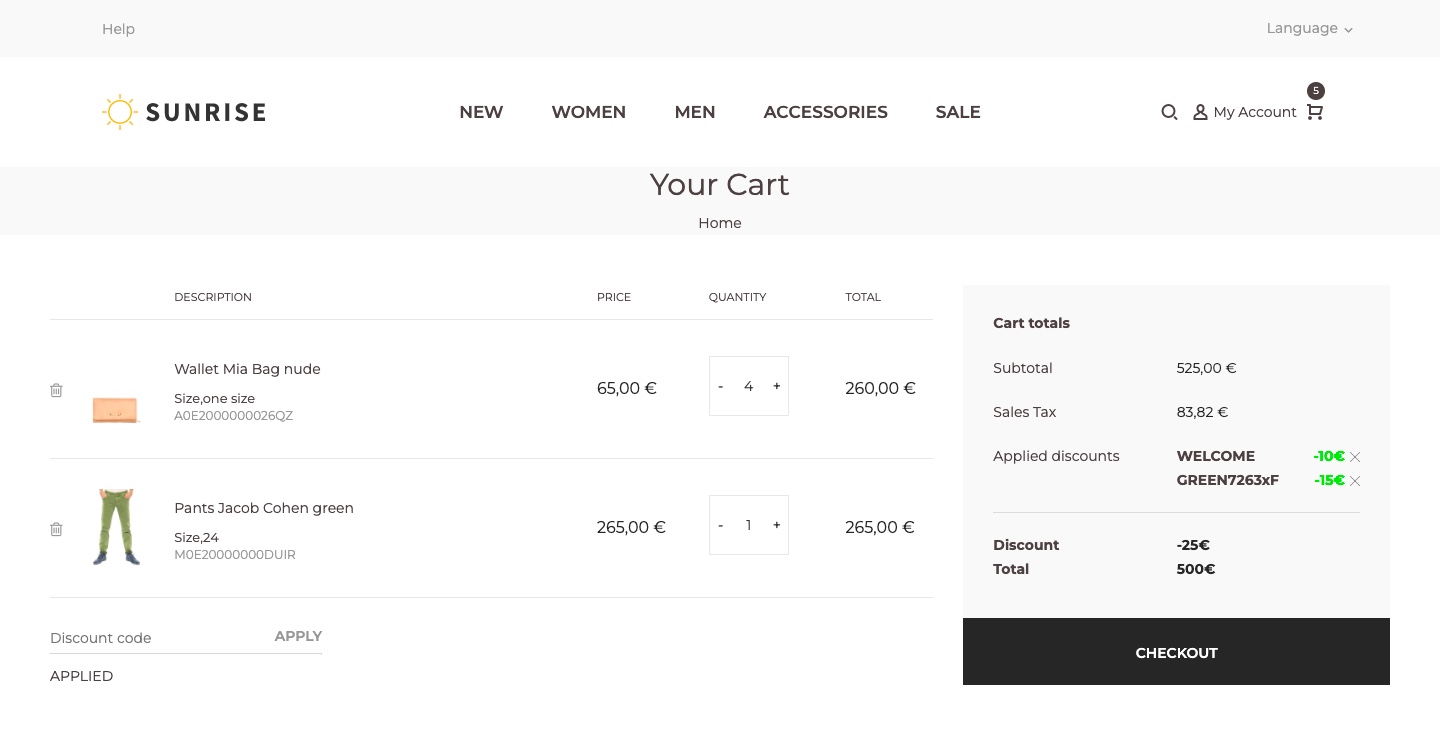 Discount application in the commercetools store