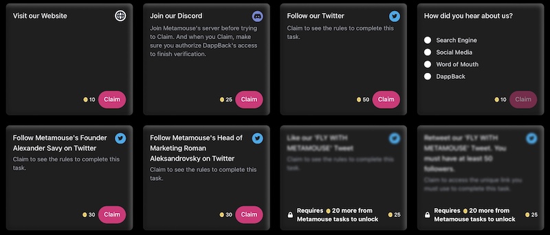 Metamouse web tasks created for the giveaway