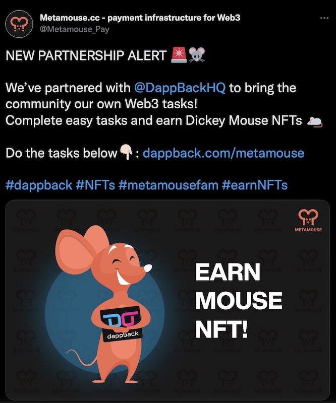 Metamouse partnership giveaway twitter post