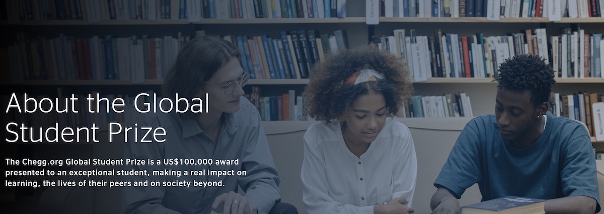 Global Student Prize website picturing studying people and describing the rules of contest.