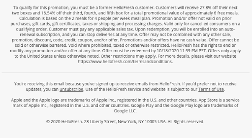 Hello Fresh promotion terms & conditions