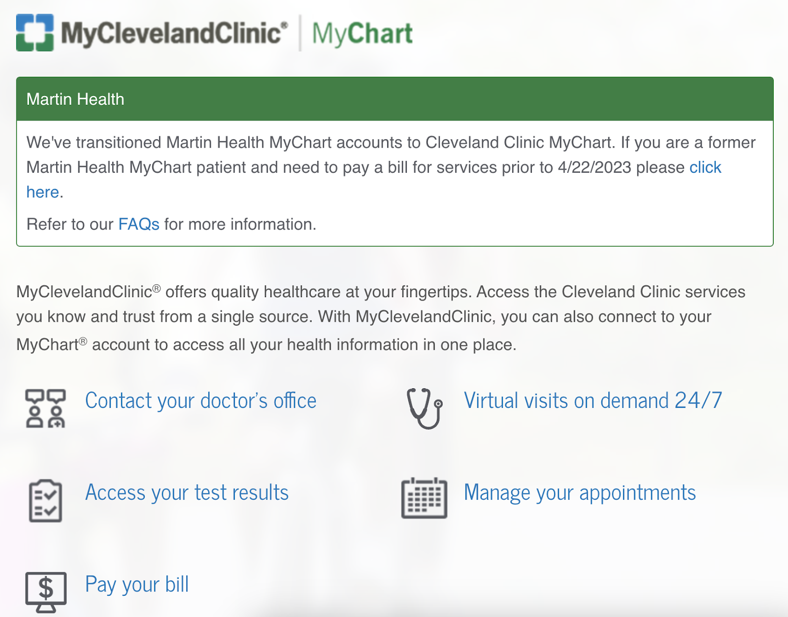 Example of a patient loyalty program: Cleveland Clinic and MyChart
