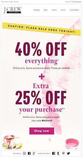 J.Crew's last call for flash sale . 40% off everything + 25% off your purchase
