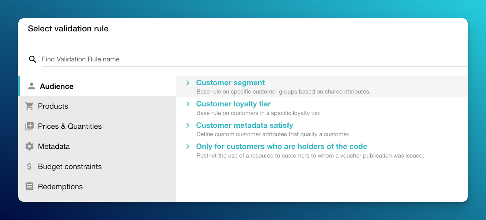 Voucherify's Dashboard: Comprehensive Rule Engine