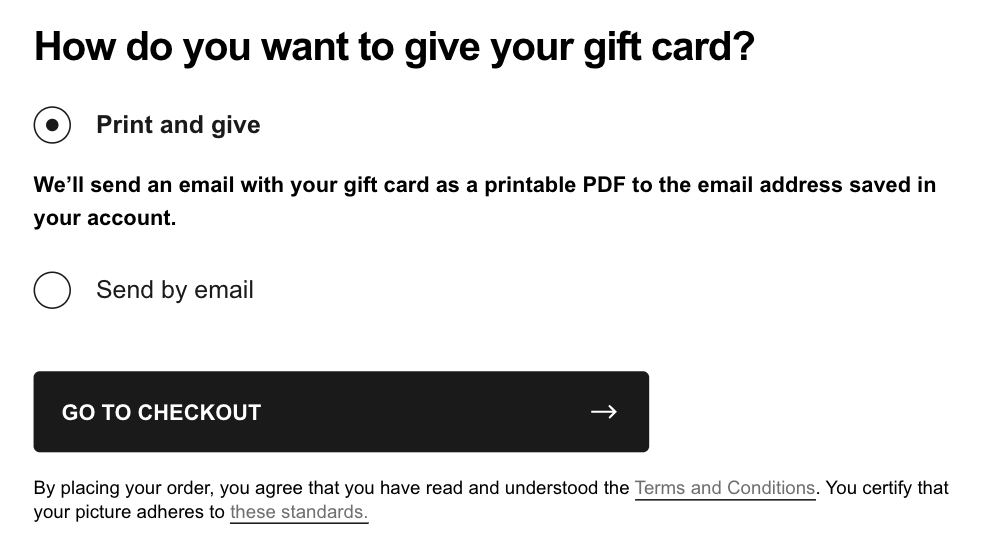 Zalando choosing card delivery