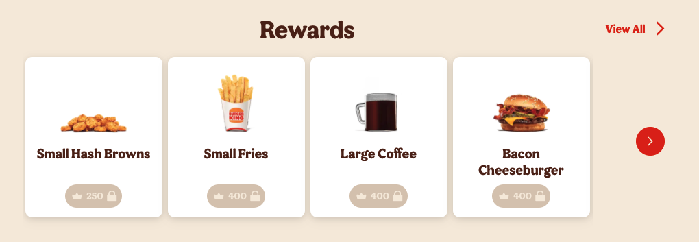 Burger King loyalty rewards screen