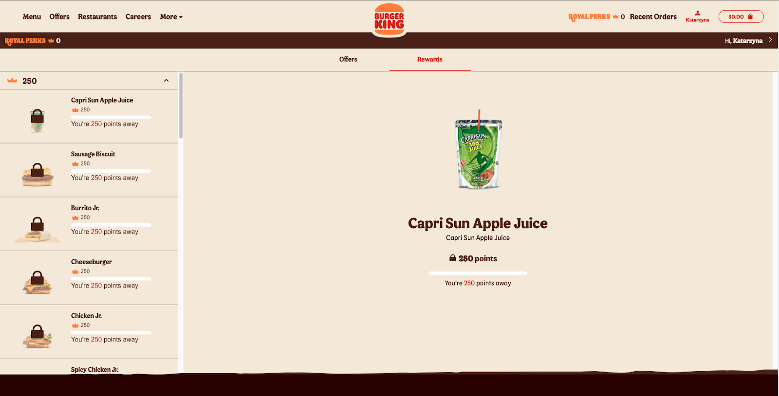 Burger King using the rewards