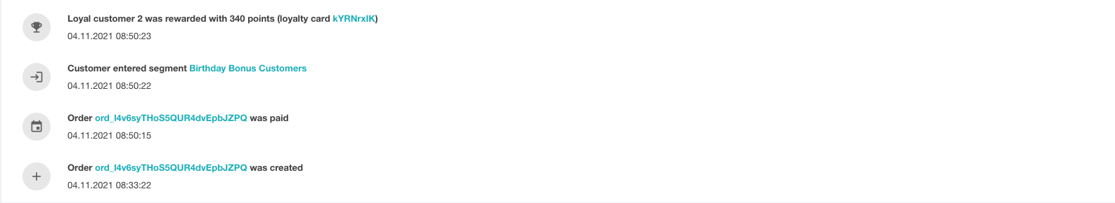 Customer activity screen