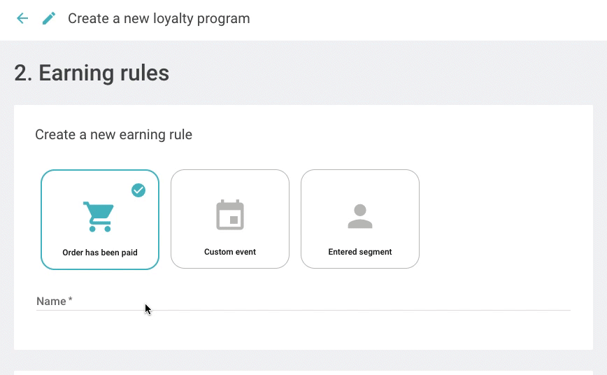 Loyalty program builder earning rules and points assignment