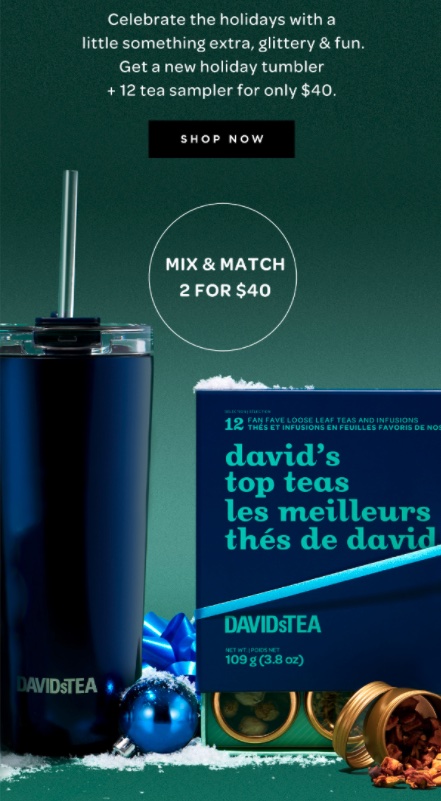 A product bundle promotion example from DavidsTea