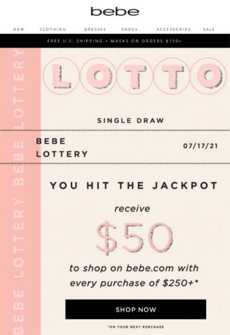 Bebe lottery – an example of a gift card promotion