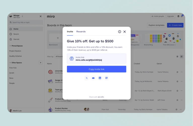 Example of referral program from Miro