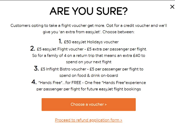 EasyJet refund to gift card