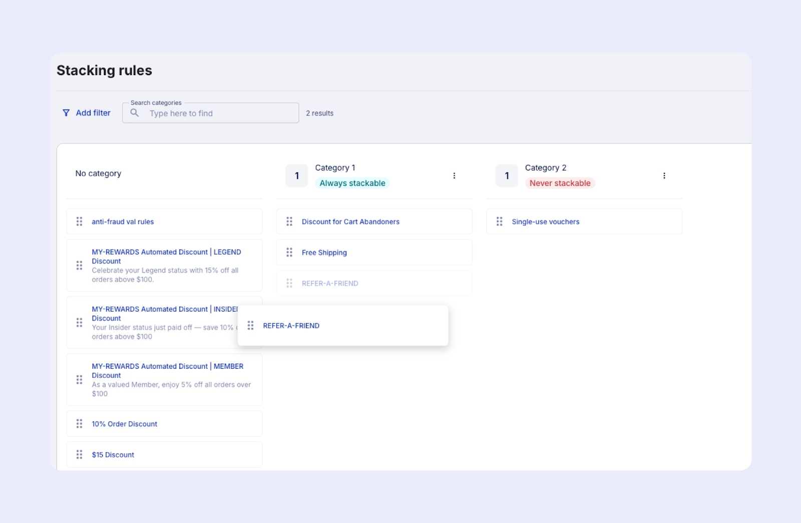 Image of new stacking rules view