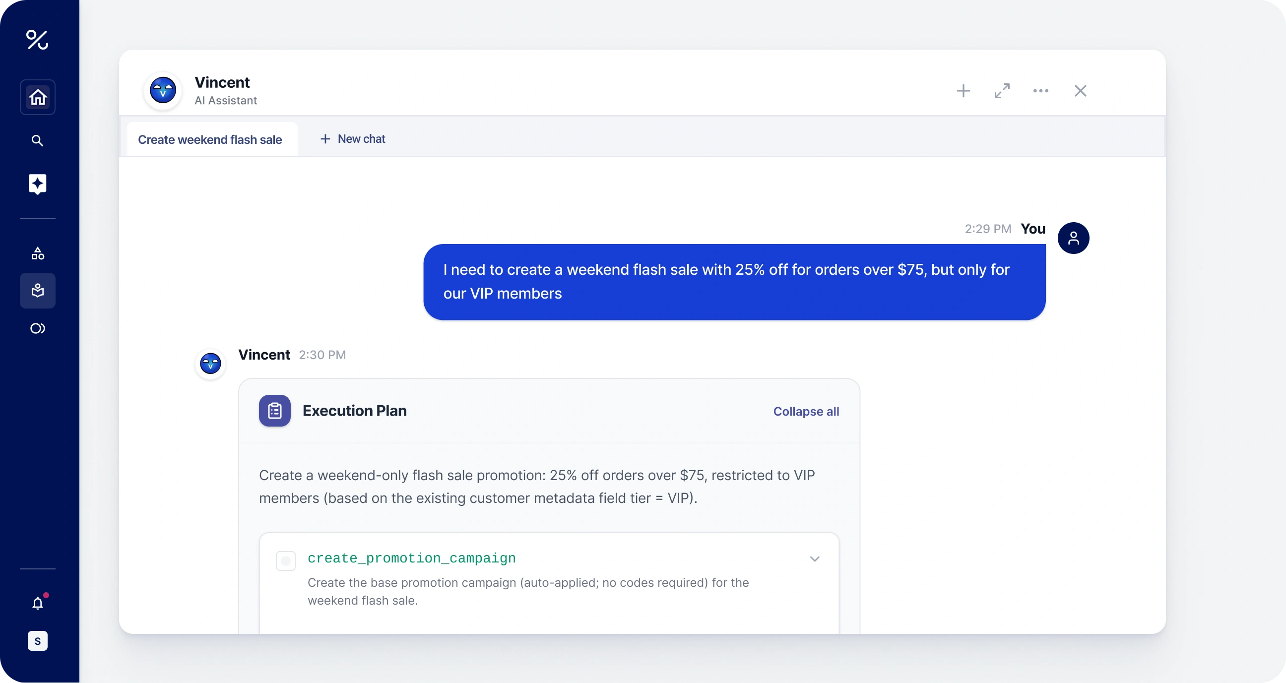 Vincent: example of configuring promo campaign with AI