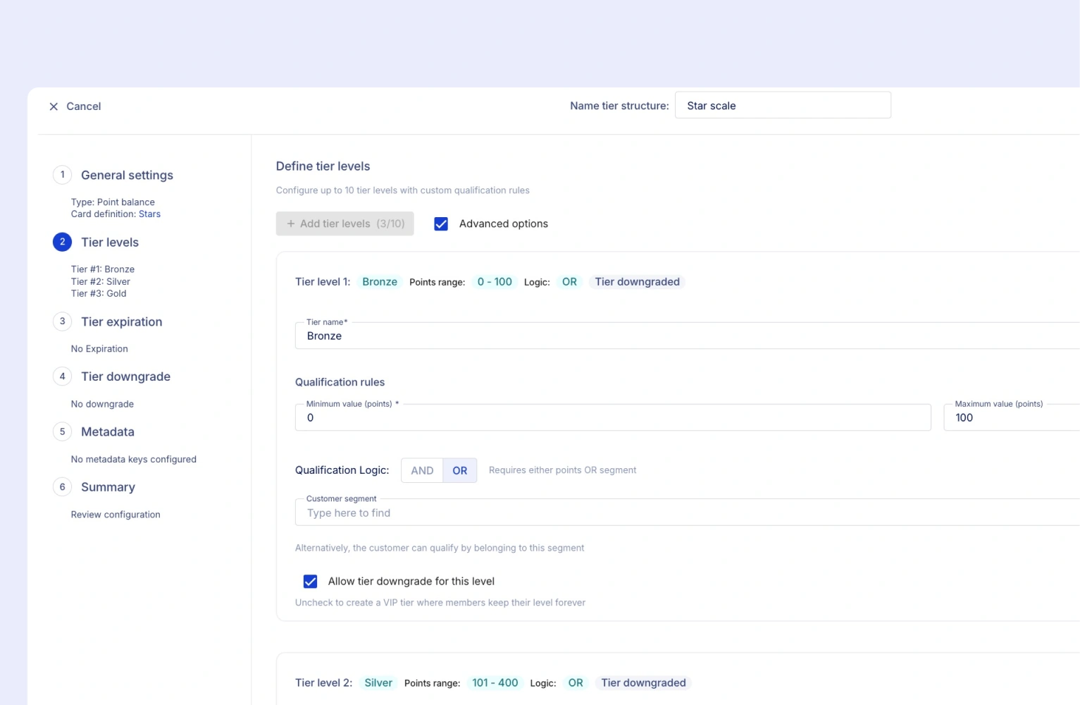 Loyalty: new tier builder