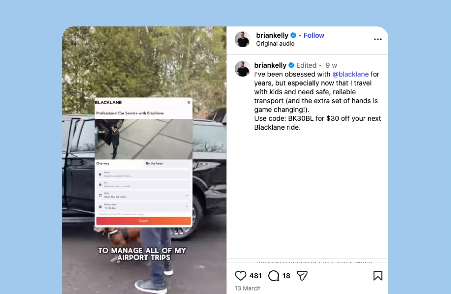Blacklane Example of Influencer Promo Code