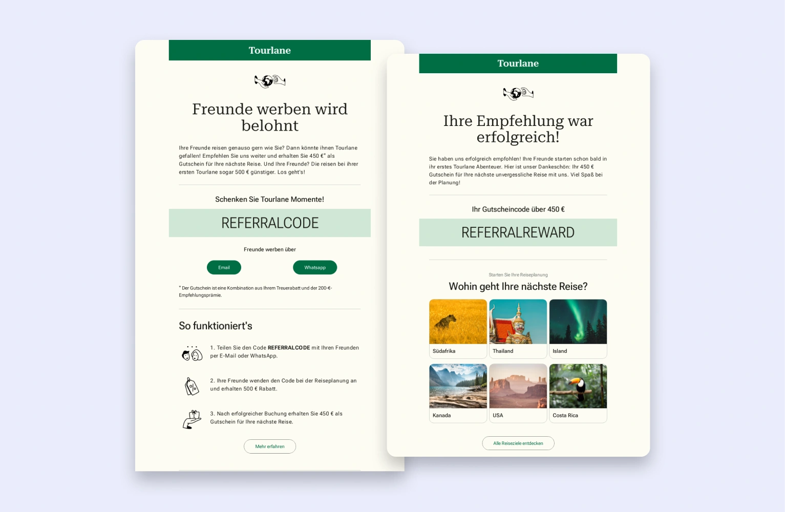 Example of referral program from Tourlane
