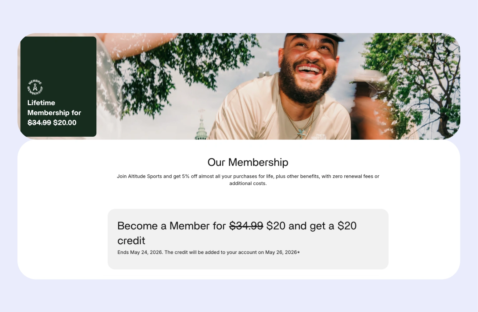 Member pricing example from Altitude Sports