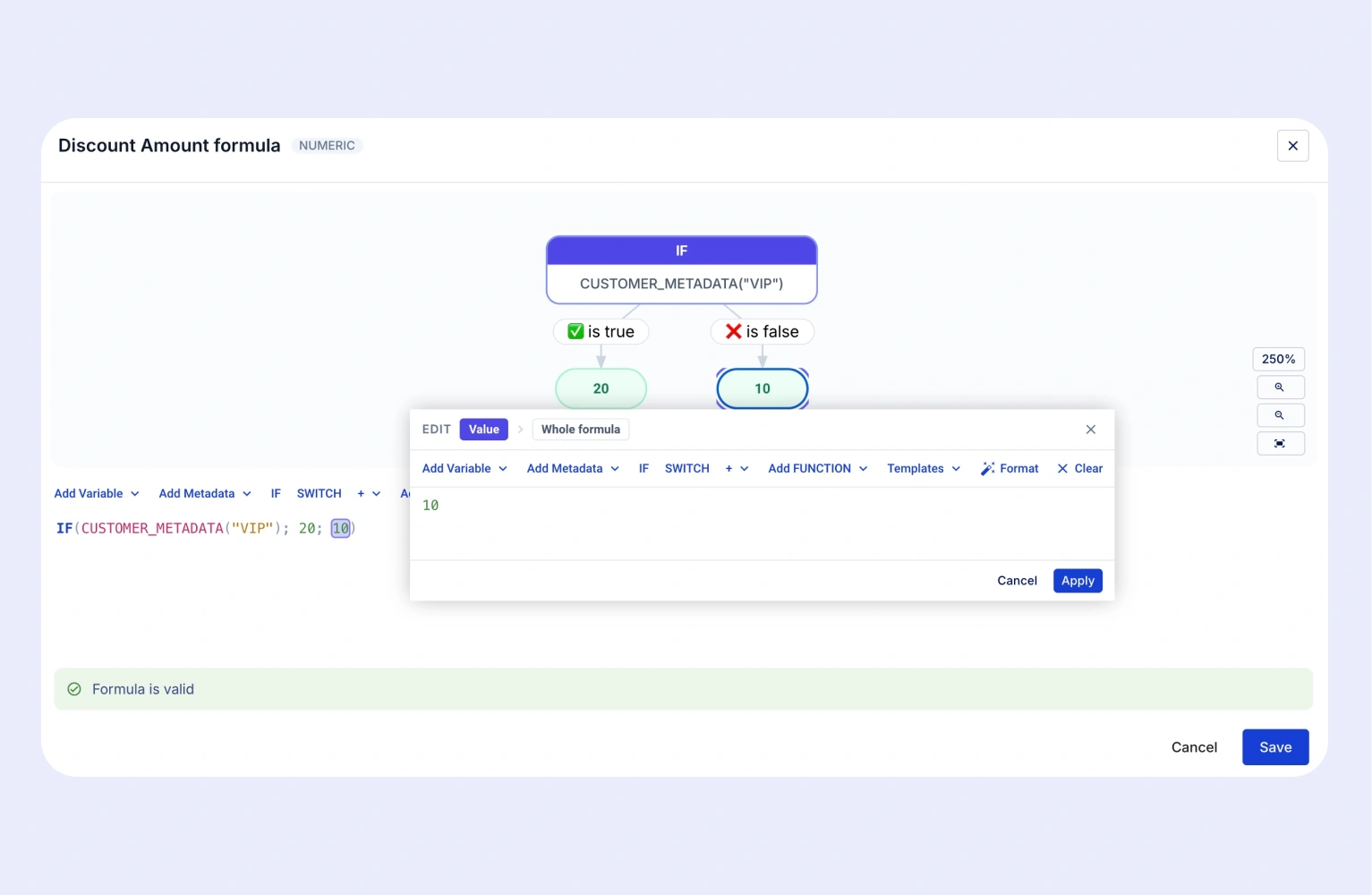 Example of new discount formula builder