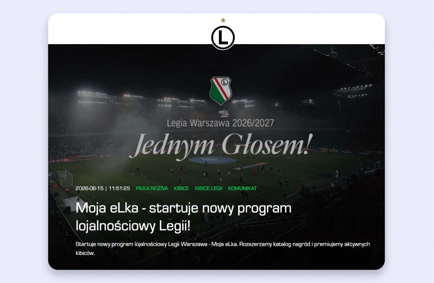 Legia Warszawa Loyalty Program Banner