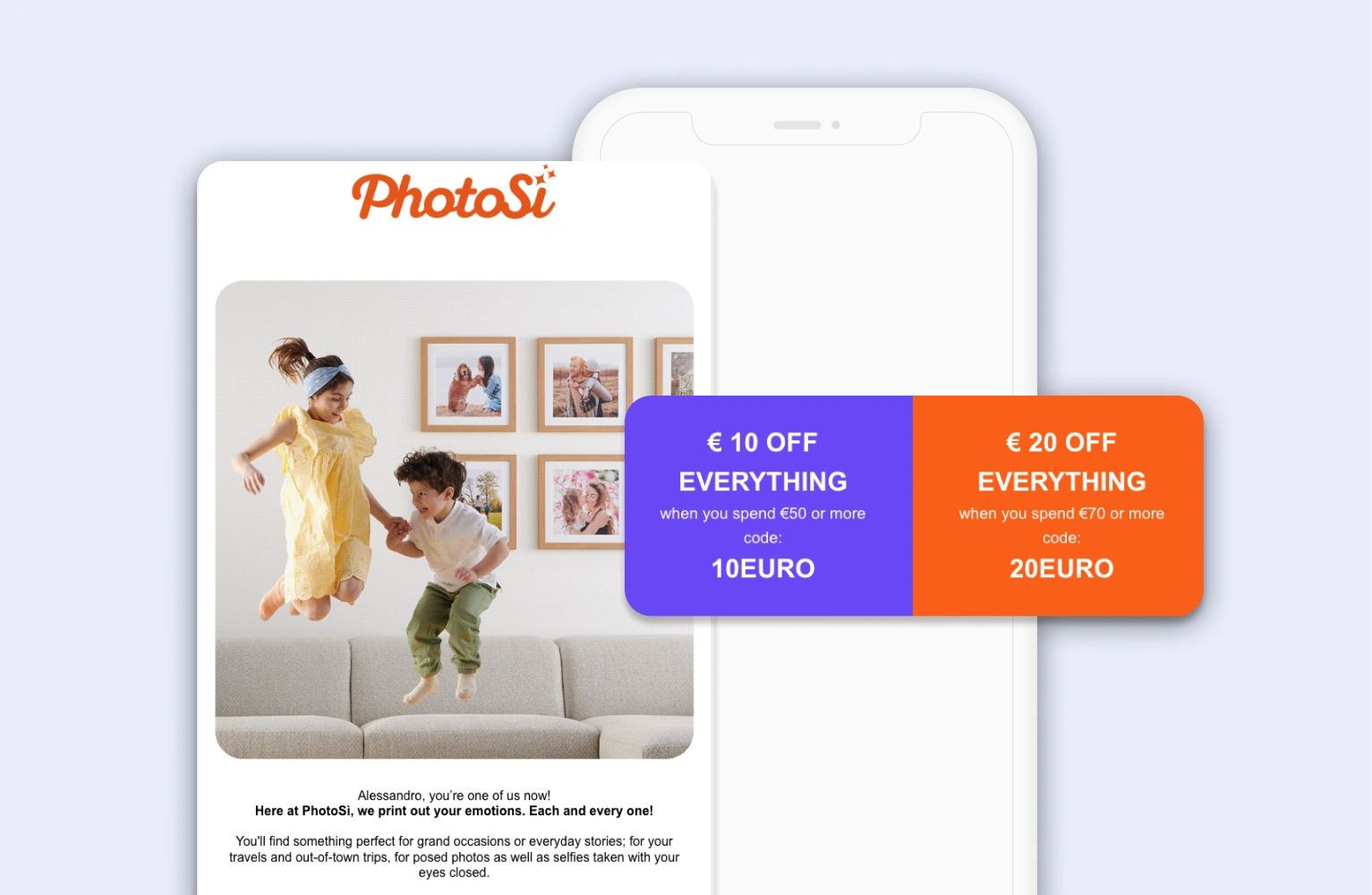 Welcome campaign with dynamic promo code from PhotoSi